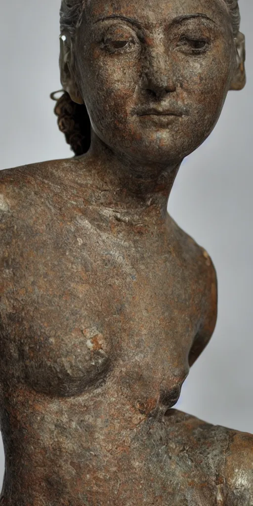 Image similar to detailed photo of old patina statue of most famous woman, full body portrait, various bending poses, photorealism, intricate detail, museum diffuse lighting