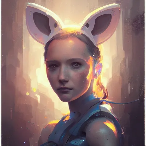 Prompt: portrait of a beautiful cute girl with robot ears falling into the third dimension by greg rutkowski, 4k, intricate details