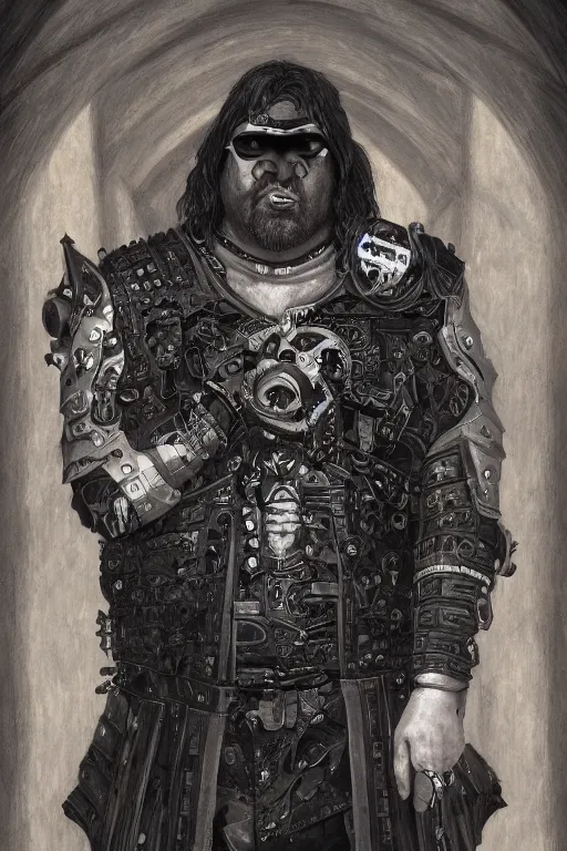 Image similar to portrait of gothic Gabe Newell, cyberpunk, Warhammer, highly detailed, artstation, illustration, art by Gustav Klimt