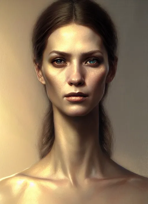 Image similar to Highly detailed portrait of a woman with a 1-foot long neck, fantasy art by Greg Rutkowski, Stanley Artgerm, Tom Bagshaw, global illumination, radiant light, detailed and intricate