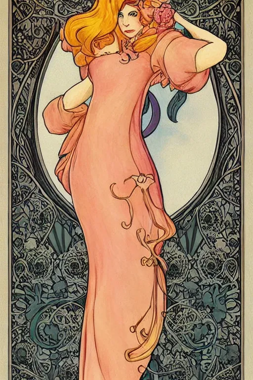 Image similar to beautiful art nouveau painting of princess - peach!!!!!!!!!