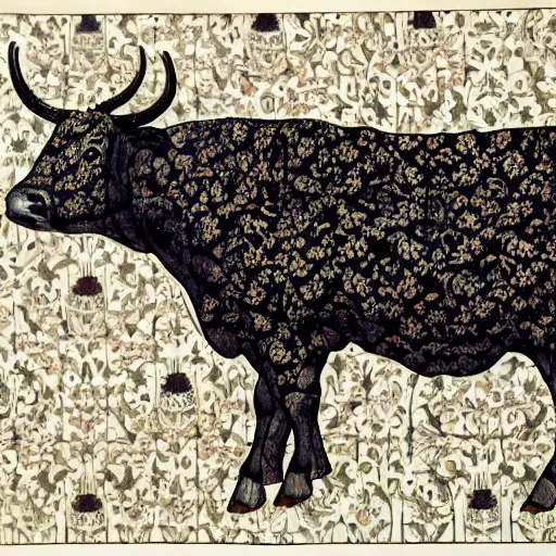 Image similar to a beautiful cow pattern by william morris, ornate, extremely detailed, photorealistic, 8 k