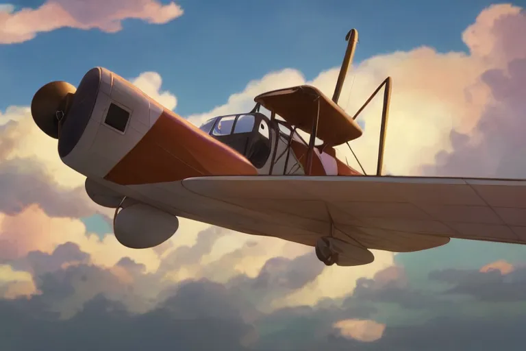 Image similar to a wholesome animation key shot of a cat looking a biplane! in the sky, medium shot, studio ghibli, pixar and disney animation, sharp, rendered in unreal engine 5, anime key art by greg rutkowski, bloom, dramatic lighting