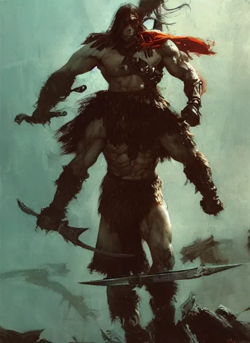 Image similar to conan the barbarian, intricate, elegant, highly detailed, vivid colors, john park, frazetta, sparth, ruan jia, jeffrey catherine jones