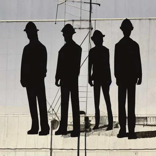 Image similar to black, shadowy, tall figures wearing construction hats