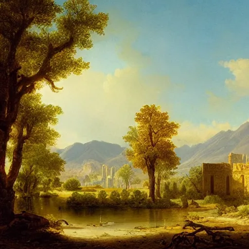Prompt: the once mighty city of charn, desert oasis, asher brown durand