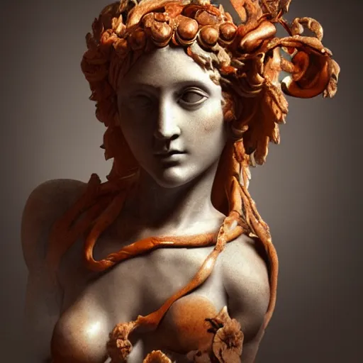 Image similar to sculpture of persephone, goddess of the underworld, made by michelangelo, art station, concept art