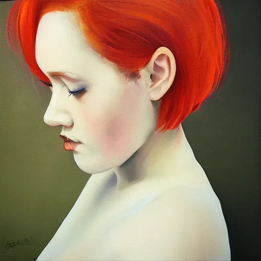 Prompt: “redhair woman portrait, style renacentist, painting, young, sharp focus”