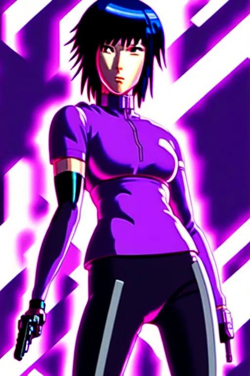 Image similar to a fullbody portrait of motoko kusanagi the major ghost in the shell : : cyberpunk vaporwave : : by ilya kuvshinov, j scott campbell, sola digital arts, anti aliasing, raytracing : :