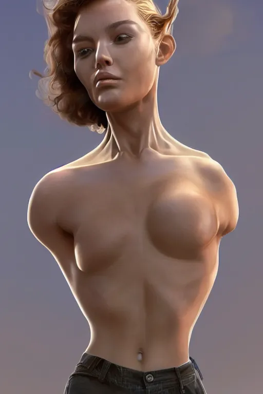 Image similar to ultra realistic portrait of a Abstract tech shirt and hotpants, realistic eyes, symmetric body features proportions, ultra intricate details, volumetric clouds, focus, award winning, unreal render, by Boris Vallejo