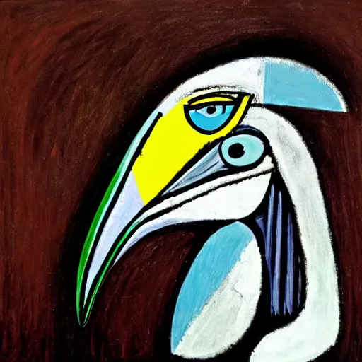 Prompt: picasso portrait of a shoebill