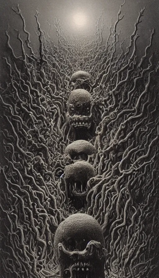 Image similar to a storm vortex made of many demonic eyes and teeth, by zdzisław beksinski