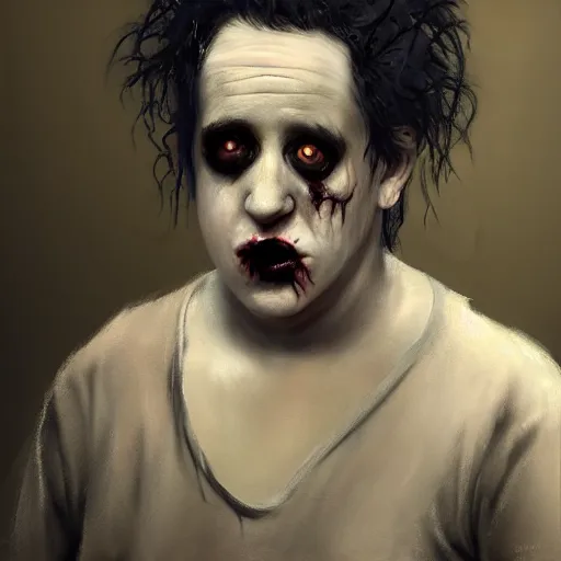 Image similar to young and innocent robert smith as a zombie looking cute and shy, 7 days to die zombie, fine art, award winning, intricate, elegant, sharp focus, cinematic lighting, highly detailed, digital painting, 8 k concept art, art by z. w. gu, art by brom, art by michael hussar, masterpiece, 8 k