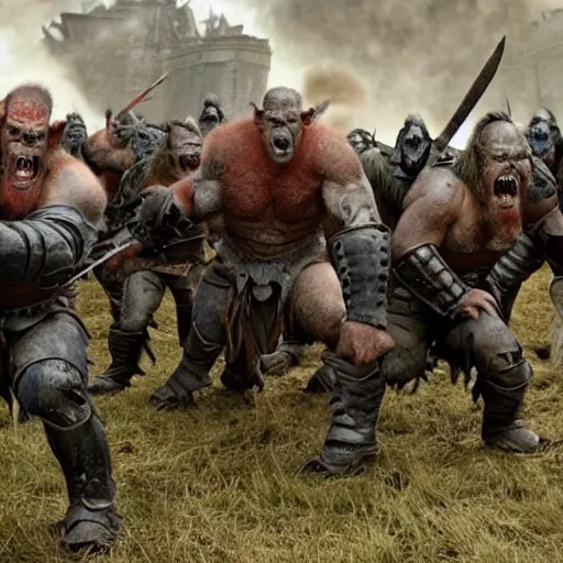 Prompt: an army of orcs on a battlefield, extremely realistic movie scene