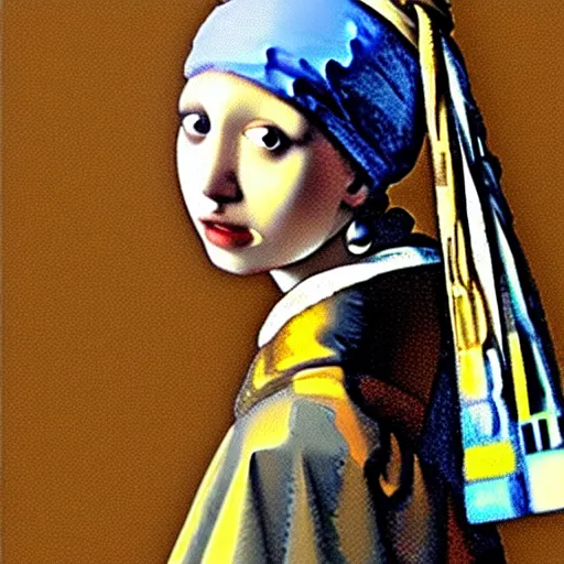 Image similar to girl with the pearl earring as a robot, Vermeer