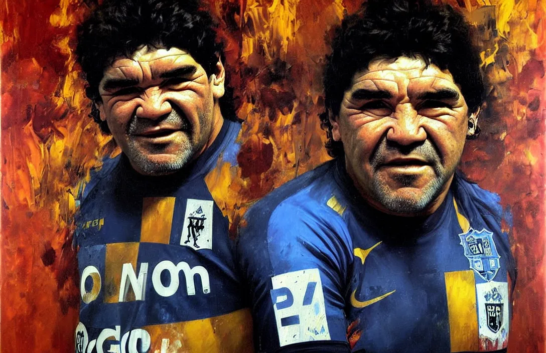 Image similar to portrait of diego maradona!!!!!!!!!!!!!!!!!!!!!!!!!!!, detailed face, detailed painting, epic lighting, by ilya repin, phil hale and kent williams