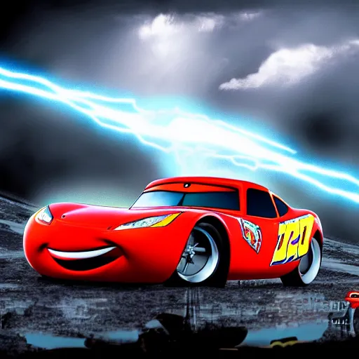 Image similar to lightning mcqueen beating old cars comic style high resolution