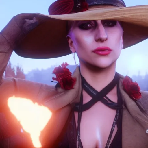 Image similar to Film still of Lady Gaga, from Red Dead Redemption 2 (2018 video game)