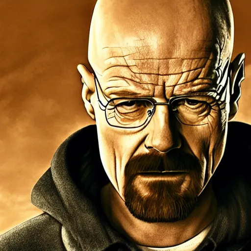 Prompt: walter white in shock with his mouth opened, crying, speechless, desert background, breaking bad