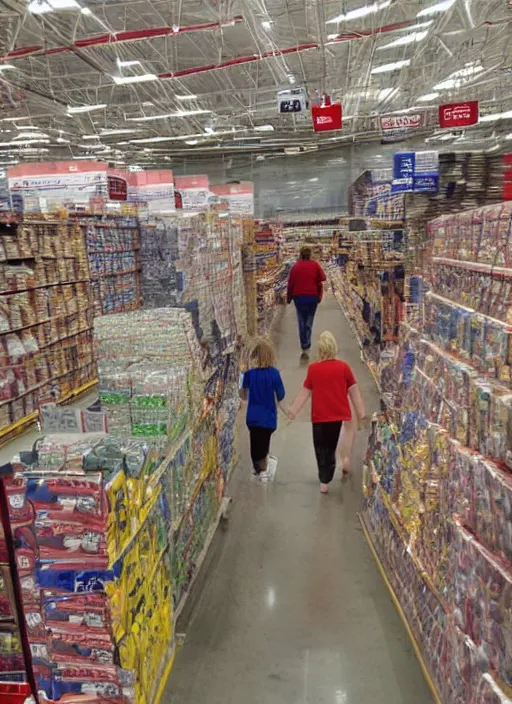 Image similar to first person view. walking through a costco in 1 9 9 7. looking at hands arranged in the shape of a gossett