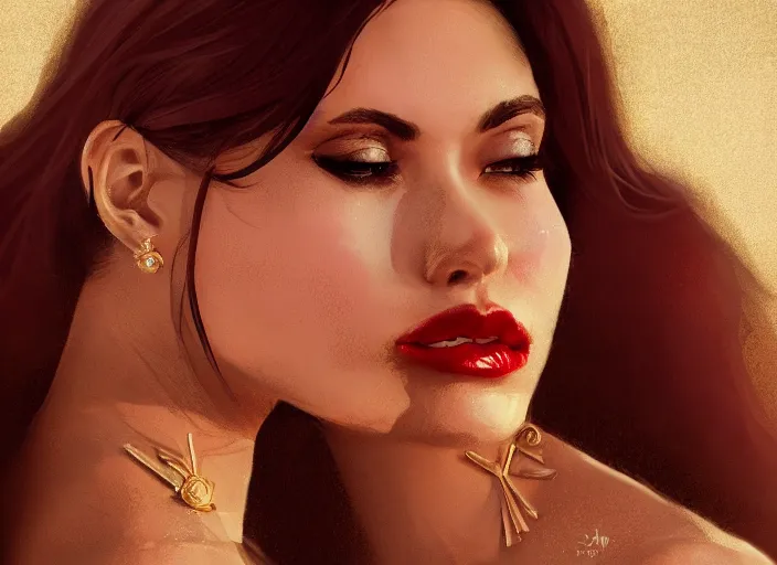 Image similar to woman love woman, sweet hugs, royal dress, gold trim, atmoshperic, elegant, sharp focus, sand sea, red sun, huge lips, by 3 8 0 light & color female reference pictures, trending on artstation, intricate details