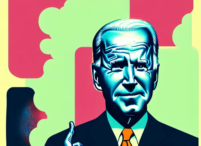 Image similar to Portrait of Joe Biden, colorful,modern art deco, Mads Berg, Karolis Strautniekas, stippled light, editorial illustration, detailed, matte print