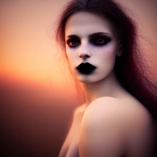 Image similar to photographic portrait of a stunningly beautiful gothic female in soft dreamy light at sunset, contemporary fashion shoot, by edward robert hughes, annie leibovitz and steve mccurry, david lazar, jimmy nelsson, breathtaking, 8 k resolution, extremely detailed, beautiful, establishing shot, artistic, hyperrealistic, beautiful face, octane render