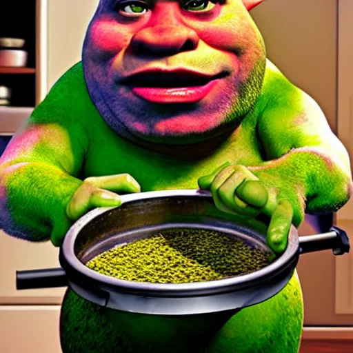 Image similar to shrek in a meat grinder