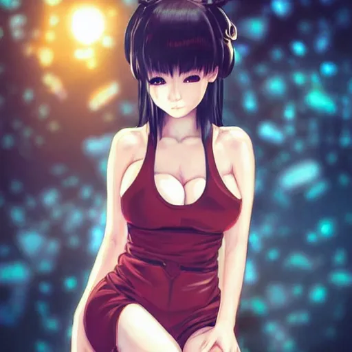 Image similar to a beautiful young japanese hitomi tanaka alluring instagram model in elaborate latex tank top, jrpg tank top made from latex demon faces, concept art by akira toriyama and wlop and ilya kuvshinov and artgerm and studio ghibli, aesthetic, gorgeous, stunning, alluring, attractive, artstation, deviantart, pinterest, digital art