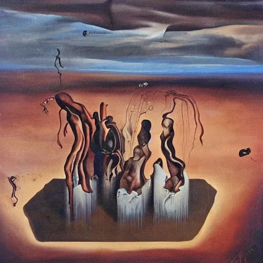 Image similar to Blood surrealism Salvador Dali matte background melting oil on canvas