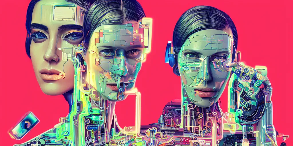 Prompt: portrait of computer & circuits, 8 k, by tristan eaton, trending on deviantart, face enhance, hyper detailed, minimalist, cybernetic, android, blade runner, full of colour, super detailed, cinematic, unreal engine, octane render