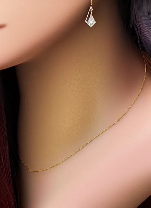Image similar to realistic beautiful matte soft blurred airbrush of a gold chain earring with a shiny diamond, inspired by 8 0's airbrush, art by pater sato and masao saito and yosuke onishi