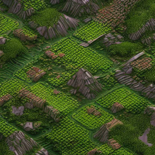 Image similar to isometric miniature photography closeup, h0, 1:87, reaction diffusion, Meadow, hills, highly detailed, satellite image, game map, anno 1404, civilization, unreal engine, megascans texture