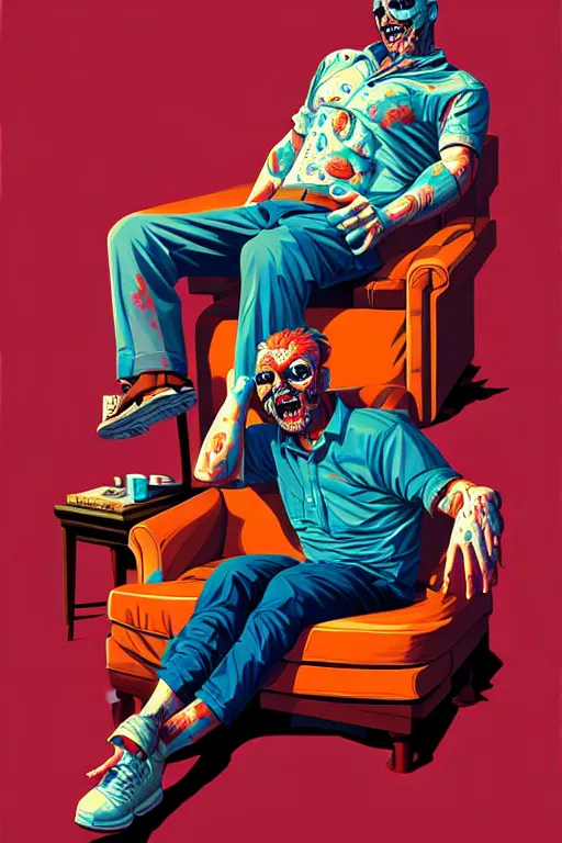 Image similar to a zombie dad sitting on the couch and watching tv, tristan eaton, victo ngai, artgerm, rhads, ross draws