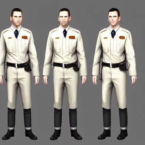 Prompt: pale skin security officers beige uniform % gray pants trending on artstation high detail digital painting