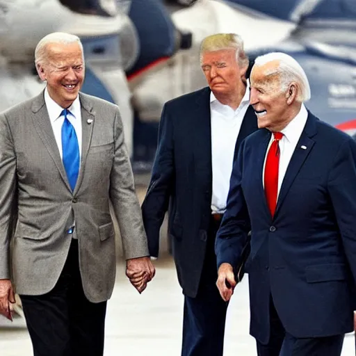 Prompt: candid photo of Donald Trump and Joe Biden secretly holding hands passionately