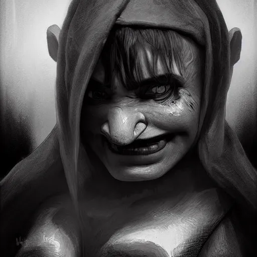 Image similar to noisy black and white shrek creepy face, highly detailed, digital painting, artstation, concept art, smooth, sharp focus, illustration, art by artgerm and greg rutkowski and alphonse mucha