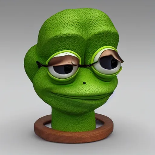 Prompt: clay head of pepe the frog, 3d sculpture, textured, fine detail, lifelike, photo, high resolution