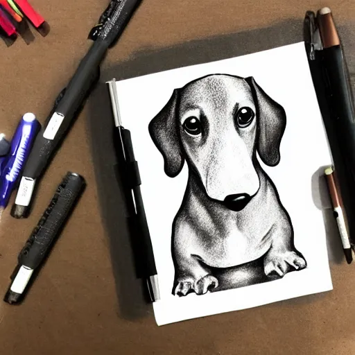 Prompt: Expert ink illustration of a Dachshund