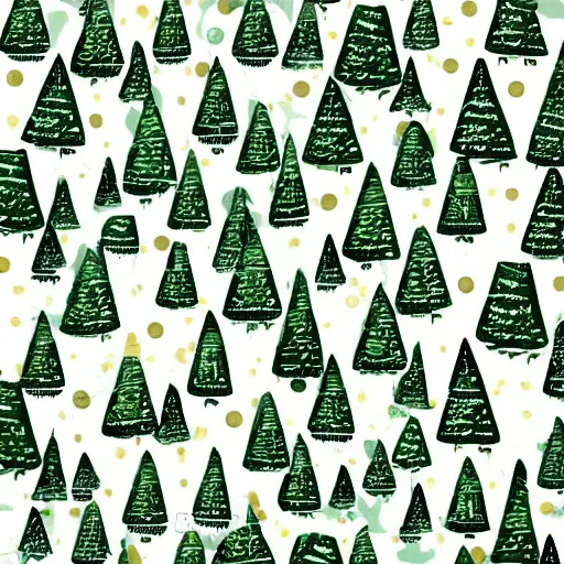 Prompt: a woodblock print christmas tree repeating pattern