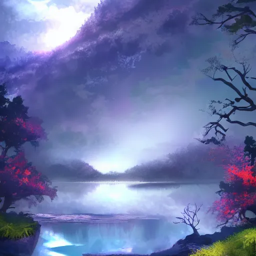 Image similar to mystical scenery , by Sakimori, digital art, pixiv scenery art