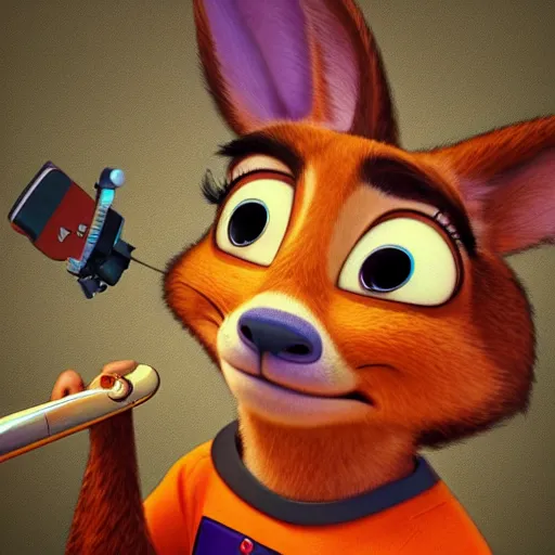 Image similar to “portrait of a cartoon animal, zootopia movie style, pointing a laser gun at the camera, digital art, 4k, award winning”