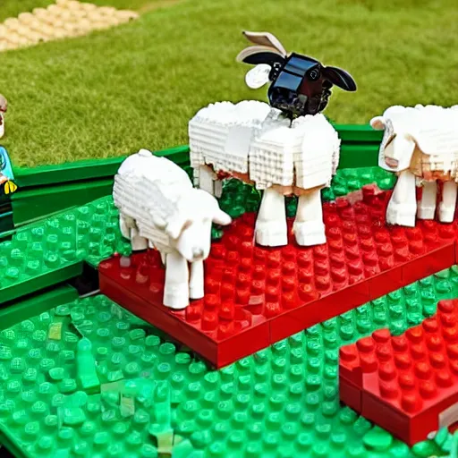 Image similar to lego sheep on a trampoline, toys, extremely detailed