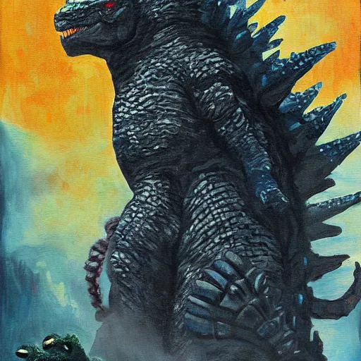 Prompt: godzilla heisei painting