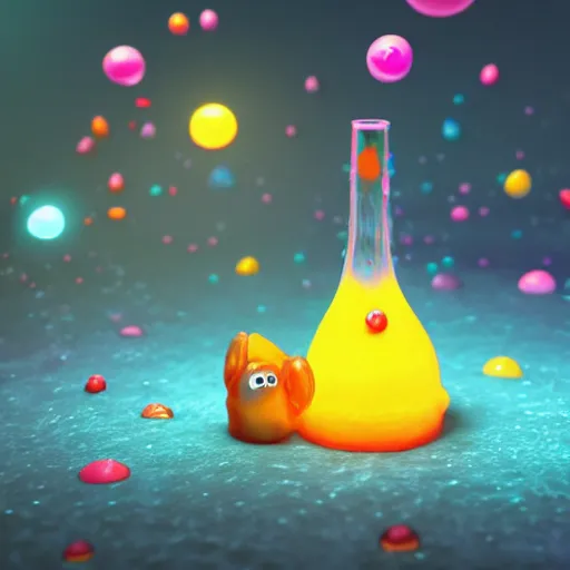 Image similar to lava lamp, gelatinous cute creature inside, happy, playful, vivid, globules, 8 k, octane render