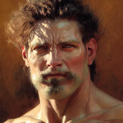 Prompt: a portrait of an anthromorphic bullman. highly detailed painting by gaston bussiere, craig mullins, j. c. leyendecker, furry