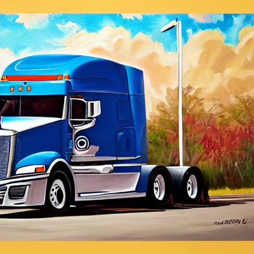 Image similar to highly detailed painting of a semi truck yelling