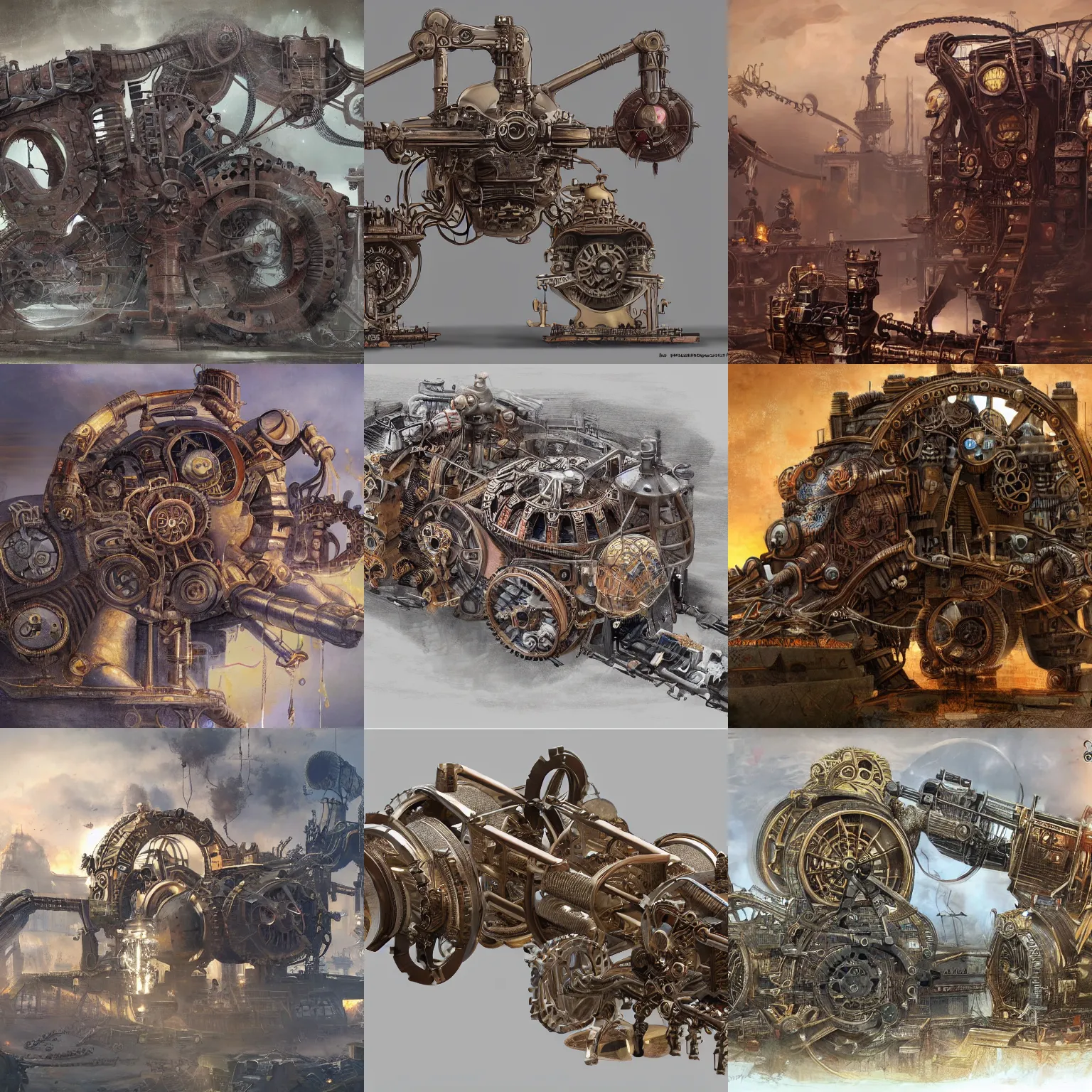 Prompt: enormous complicated steampunk machinery, epic, 4k, concept art, detailed