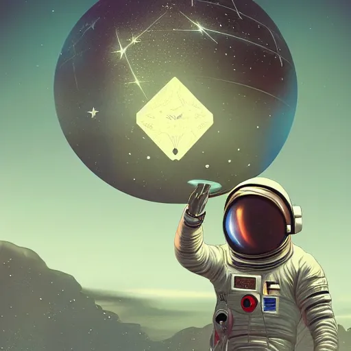 Image similar to an astronaut holding a star in a crystal ball, sci - fi art, cyberpunk art, illustrated by mike beeple winklemann, cgsociety contest winner, space art, artstation