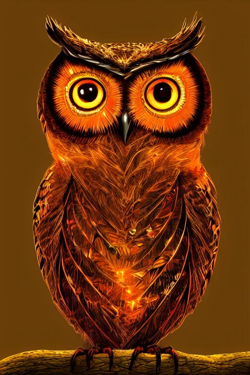 Image similar to glowing owl, amber, beautiful colours, highly detailed, digital art, sharp focus, trending on art station